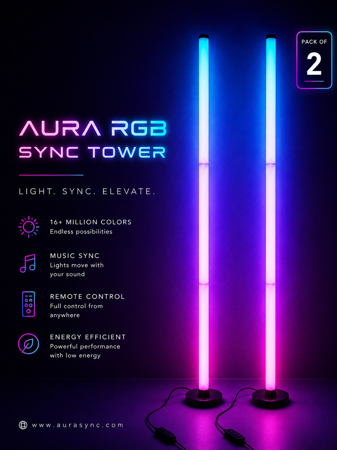 Aura RGB Sync Tower — Pack of 2, features and specifications